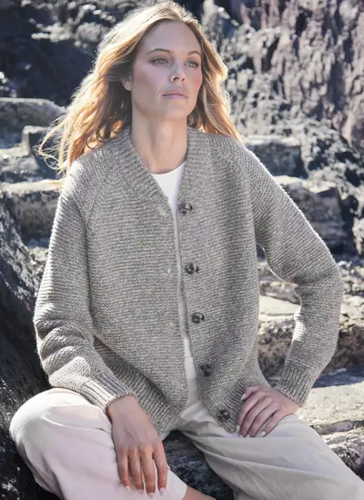 Fisherman Merino Baseball Collar Cardigan